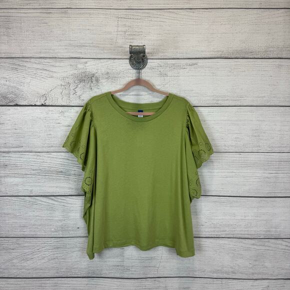 Old Navy Plus Size Green Flutter Eyelet Sleeve Summer Top Size 4X - Picture 1 of 7